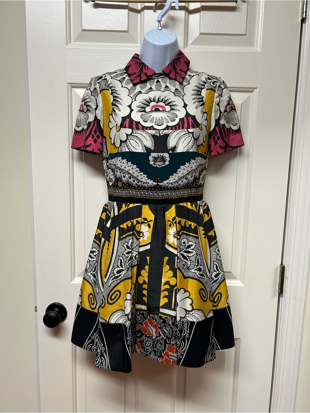 Authentic Valentino Floral Patchwork Short Sleeve Fit & Flare Dress - Multicolor